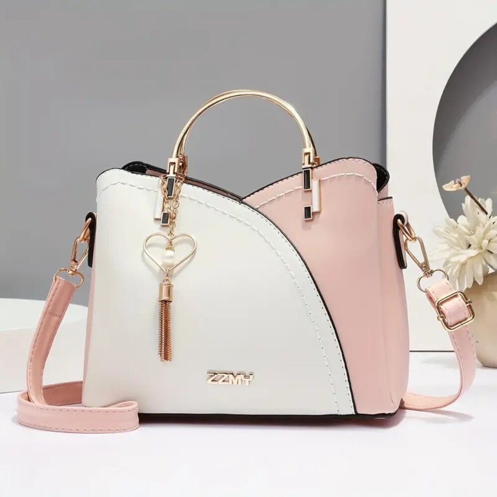 Colorblock tassel accented handbag